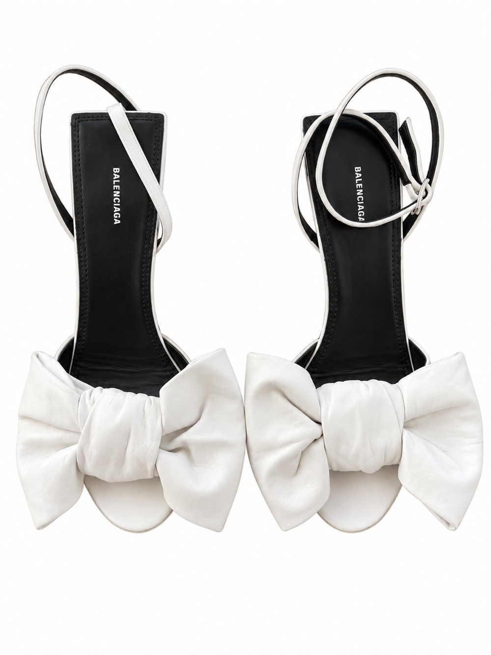Balenciaga White Leather Bow Ankle-Strap Sandals